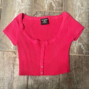 Polo by Ralph Lauren Pink Ribbed Button Crop Top